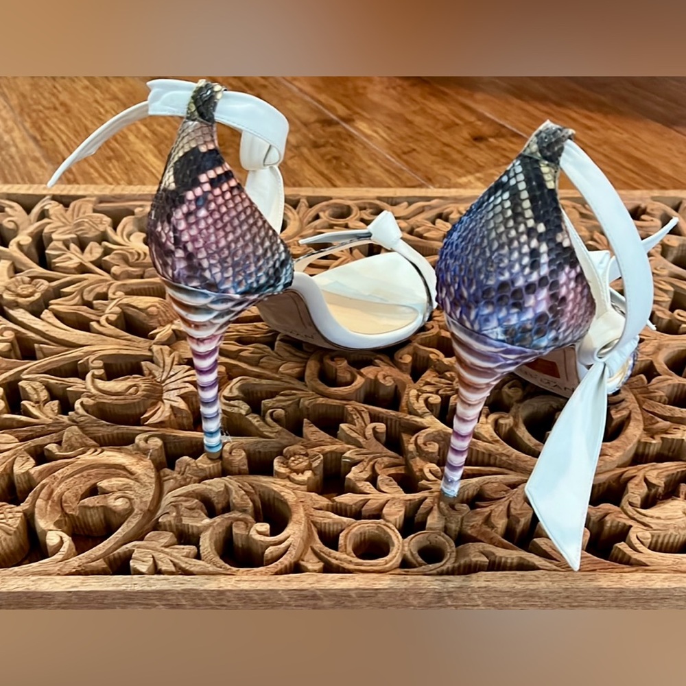 Alexandre Birman Heel The Clarita Pastel Snakeskin Trim Stiletto Sandal Bows 8.5 - Picture 4 of 10